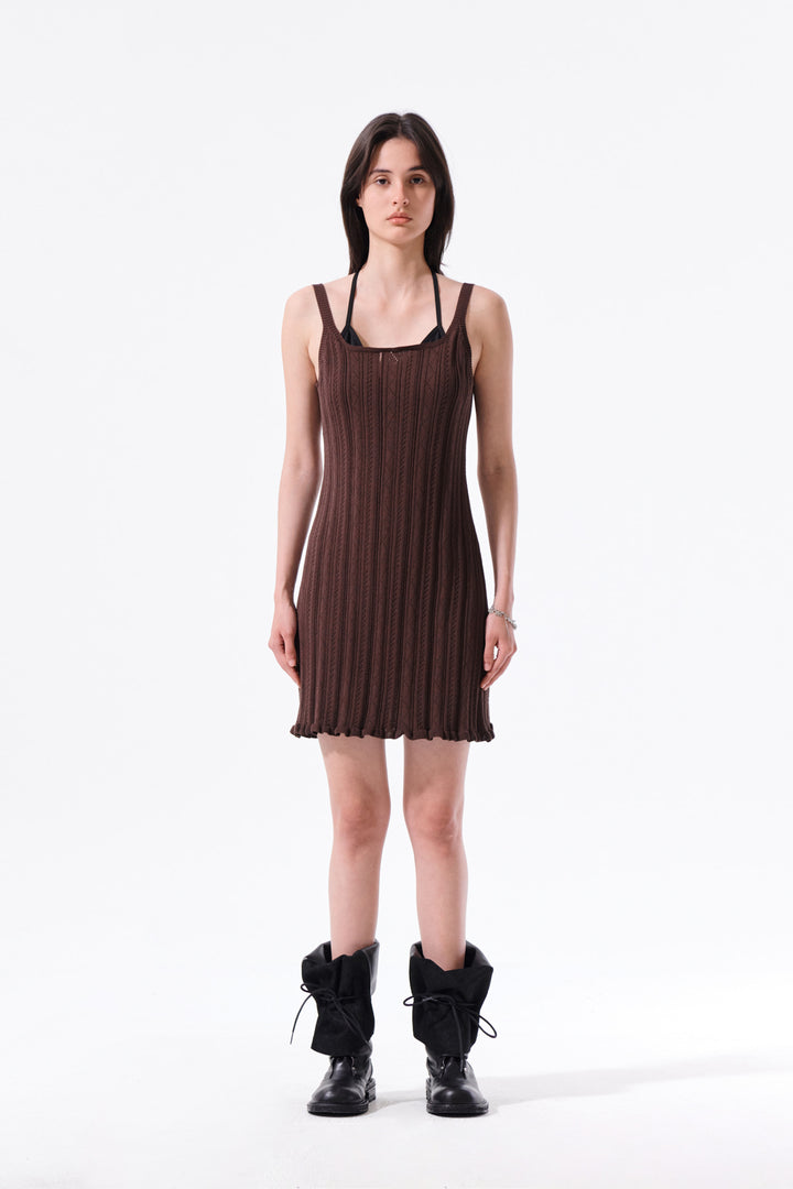 Matin Kim Open Back Ribbed Knit Dress — Brown