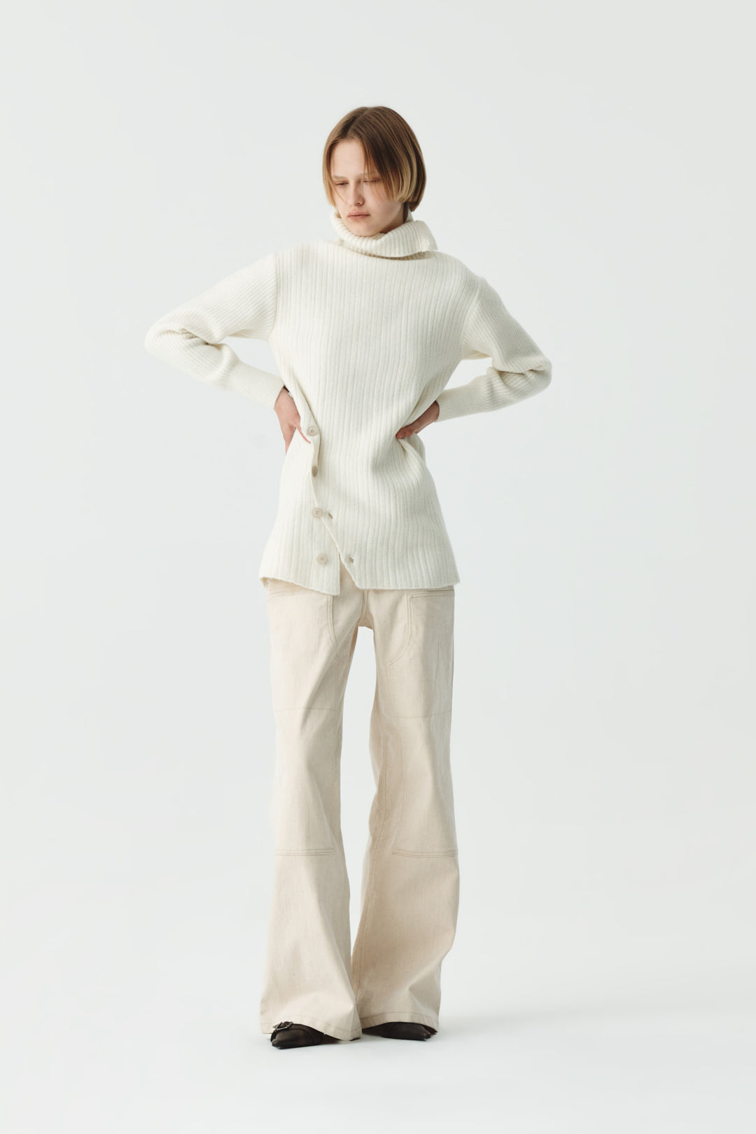 KIMMATIN Button Slit Knit Dress — Ivory