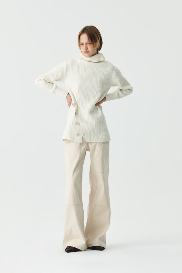 KIMMATIN Button Slit Knit Dress — Ivory