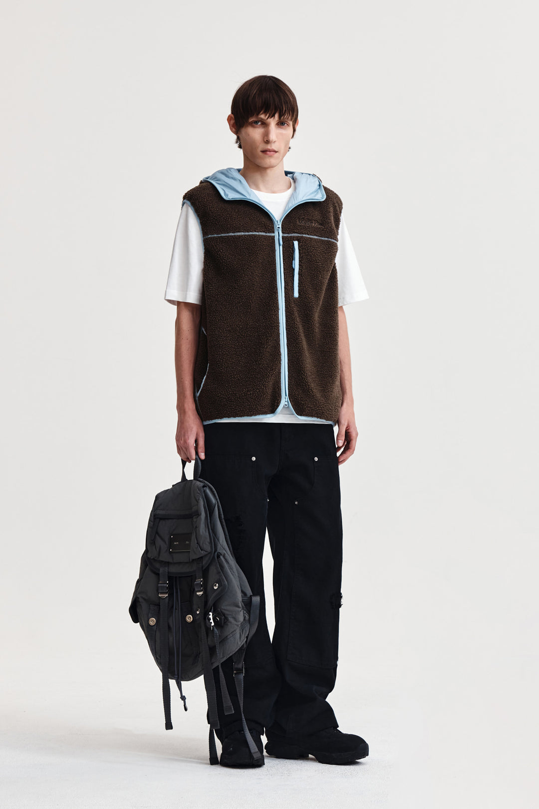 Matin Kim Fleece Hoody Vest in Dark — Brown
