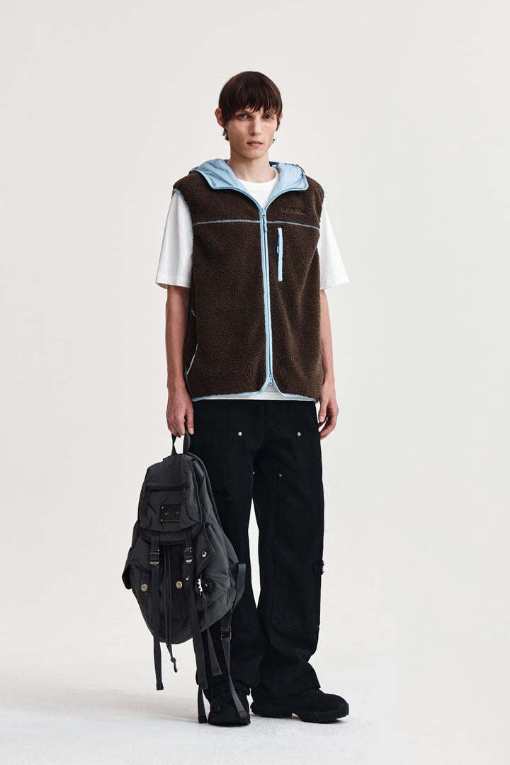 Matin Kim Fleece Hoody Vest in Dark — Brown