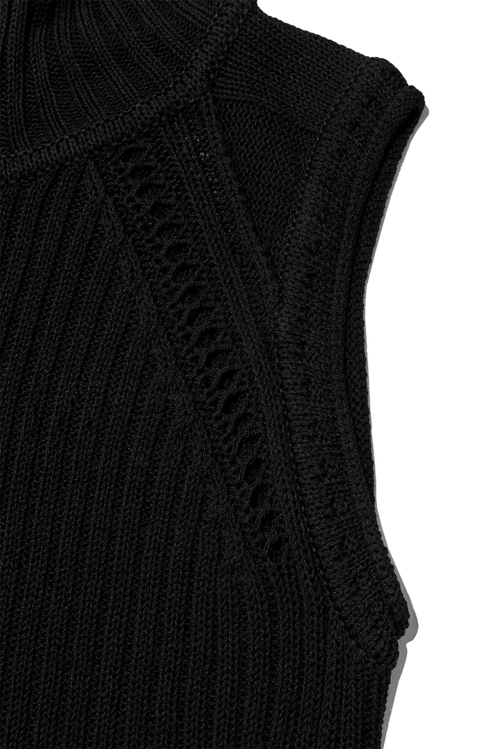 Matin Kim Back Logo High Neck Knit Vest — Black