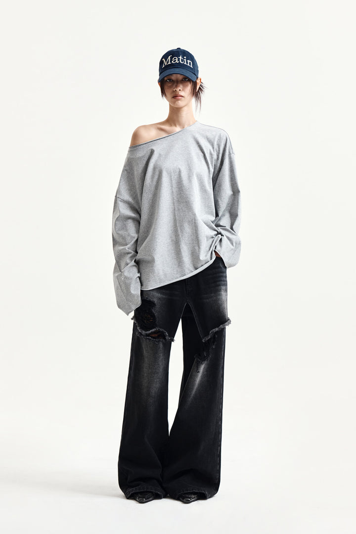 Matin Kim Raw Hem Boat Neck Top — Gray