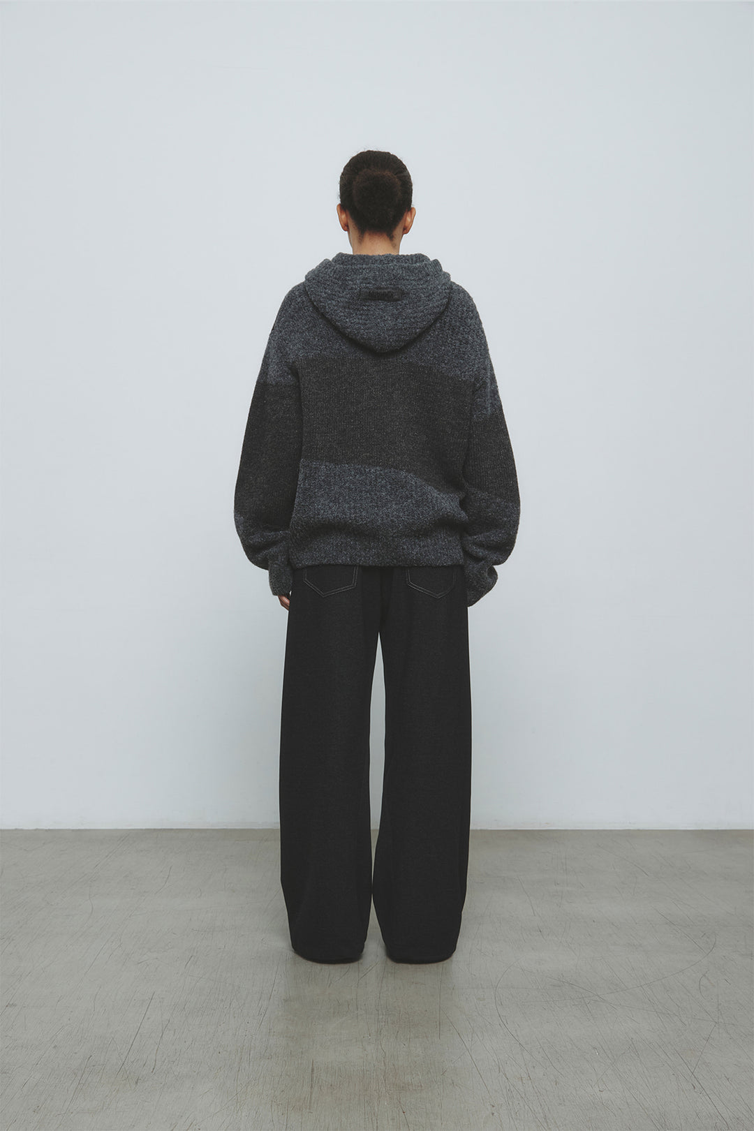 KIMMATIN Color Mix Unbalance Knit Hoody — Charcoal