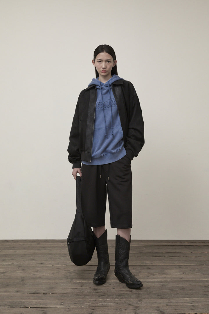 Matin Kim Suede Mix Leather Zip Jumper — Black