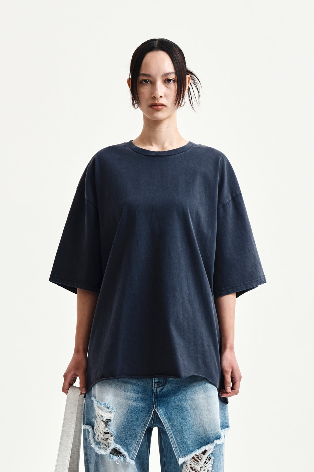 Matin Kim Raw Cut Graffiti Logo Top — Navy blue