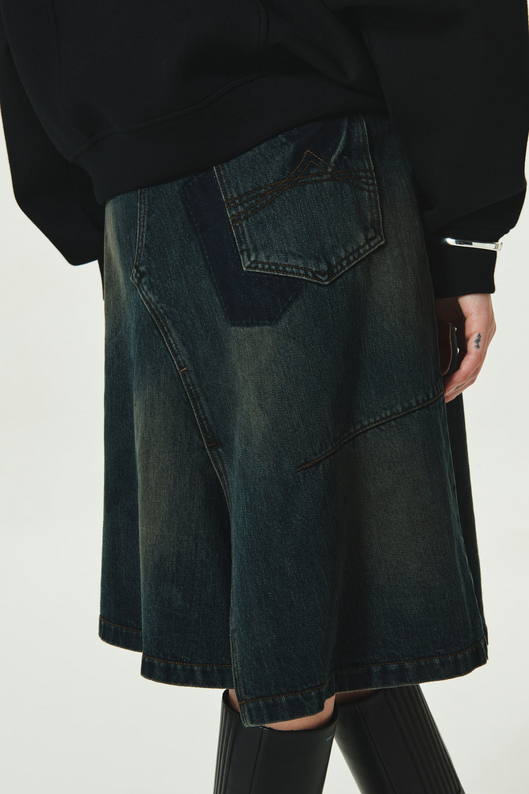 KIMMATIN Layered Denim Skirt — Dark Navy