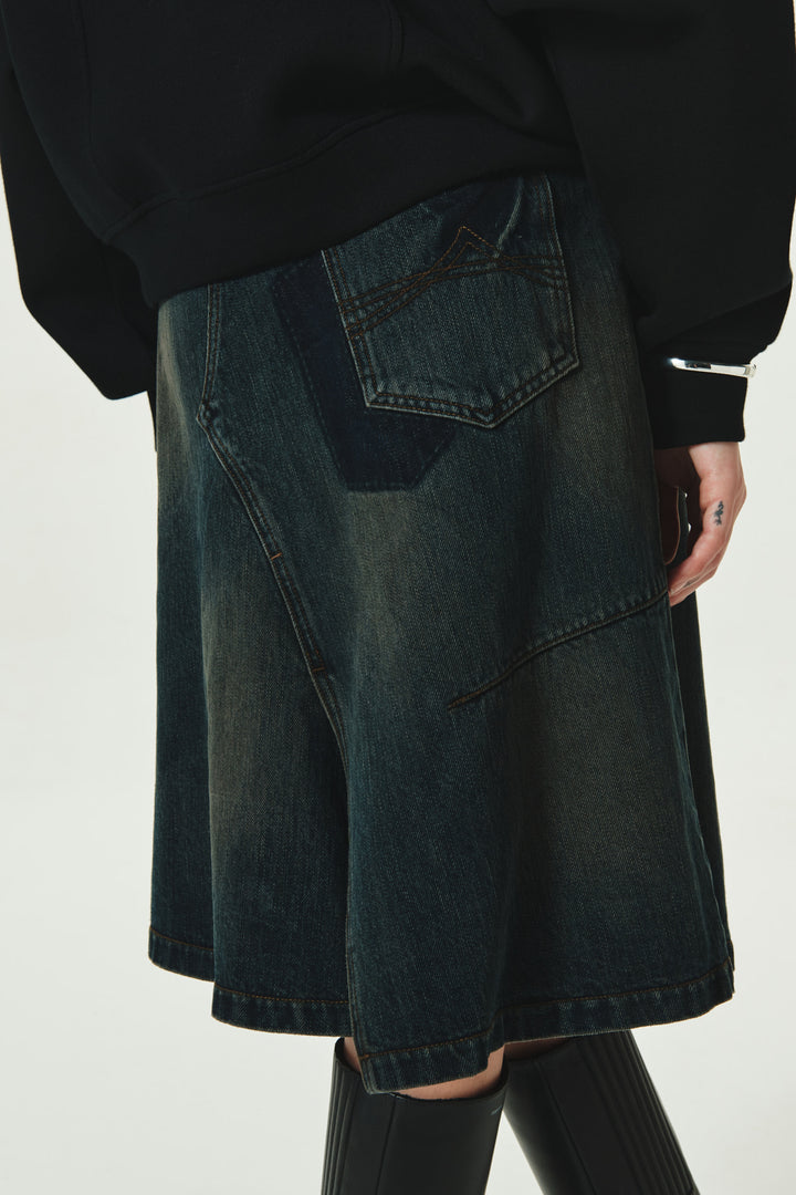 KIMMATIN Layered Denim Skirt — Dark Navy
