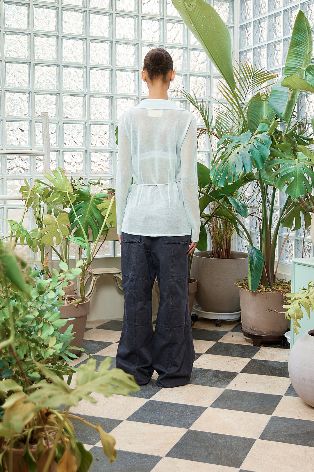 Matin Kim String Point Plain Long Cardigan — Mint
