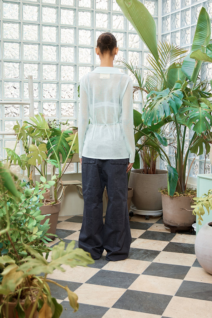 Matin Kim String Point Plain Long Cardigan — Mint