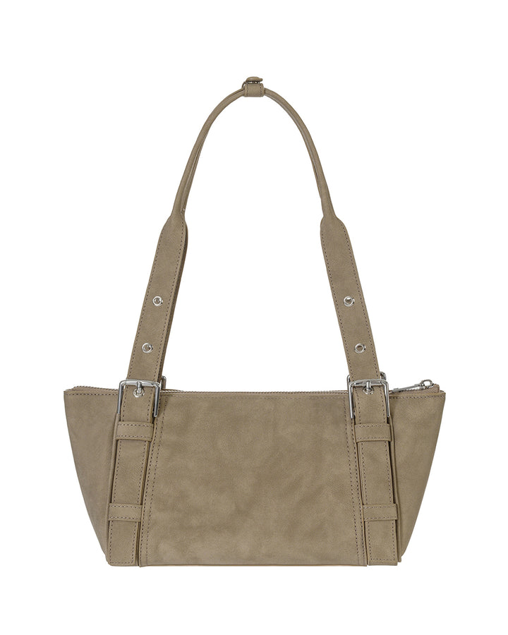 Stand Oil Boat Bag — Glossy Shoulder Crossbody — Taupe