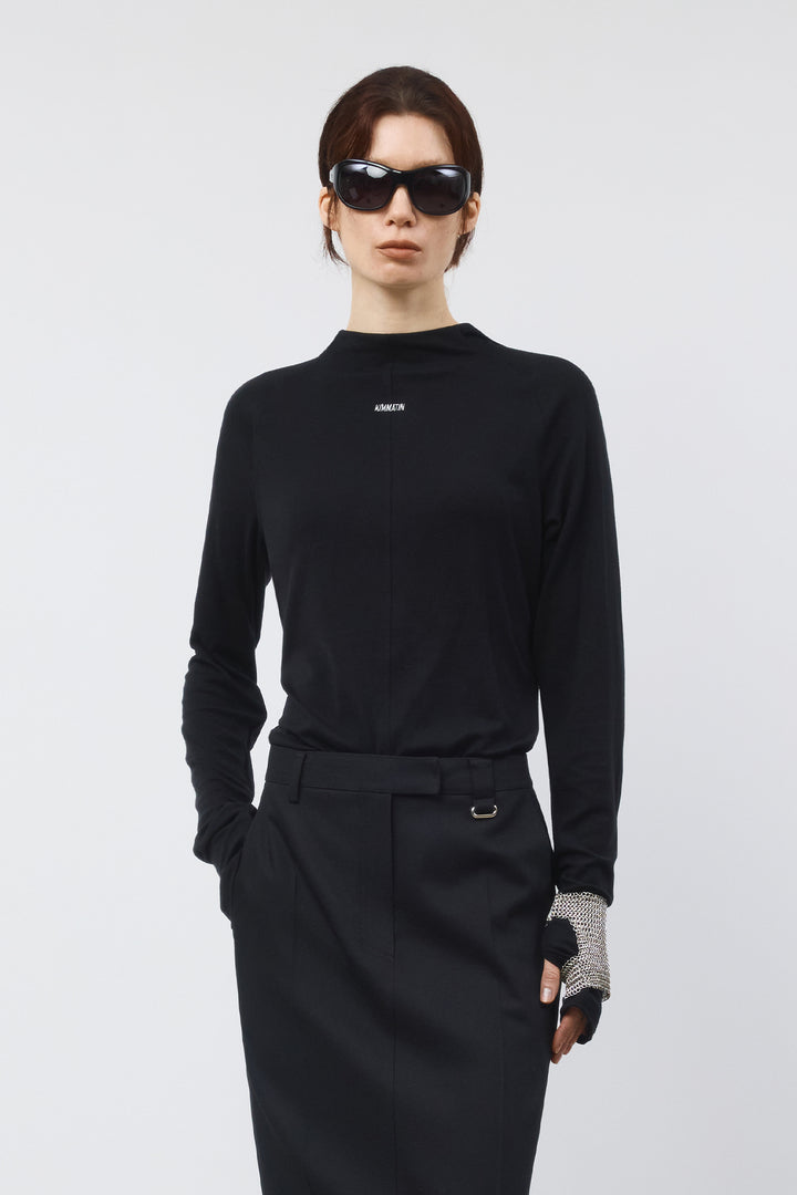 KIMMATIN Slim Hoody Jersey Top — Black