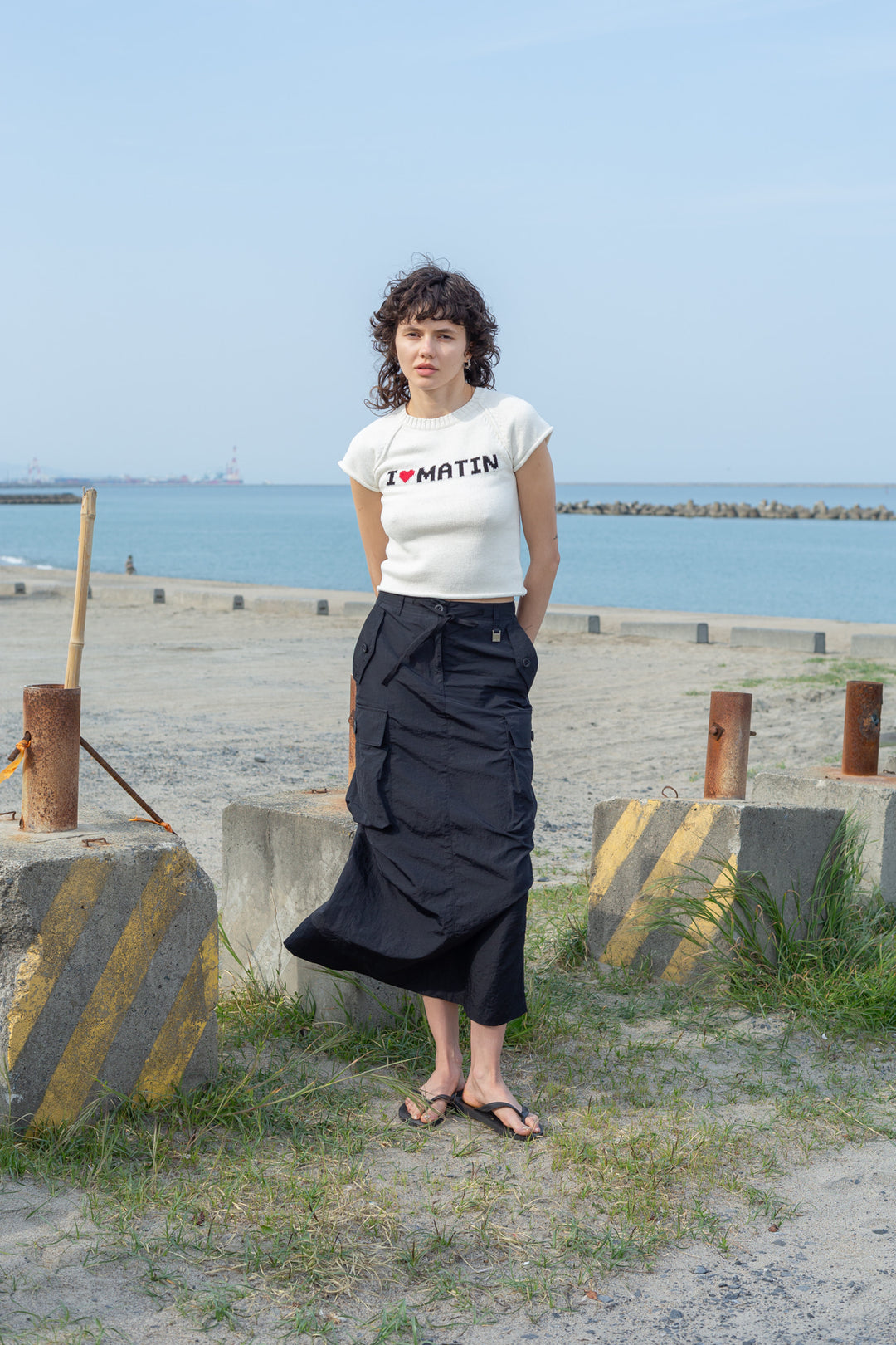 Matin Kim String Nylon Cargo Skirt — Black