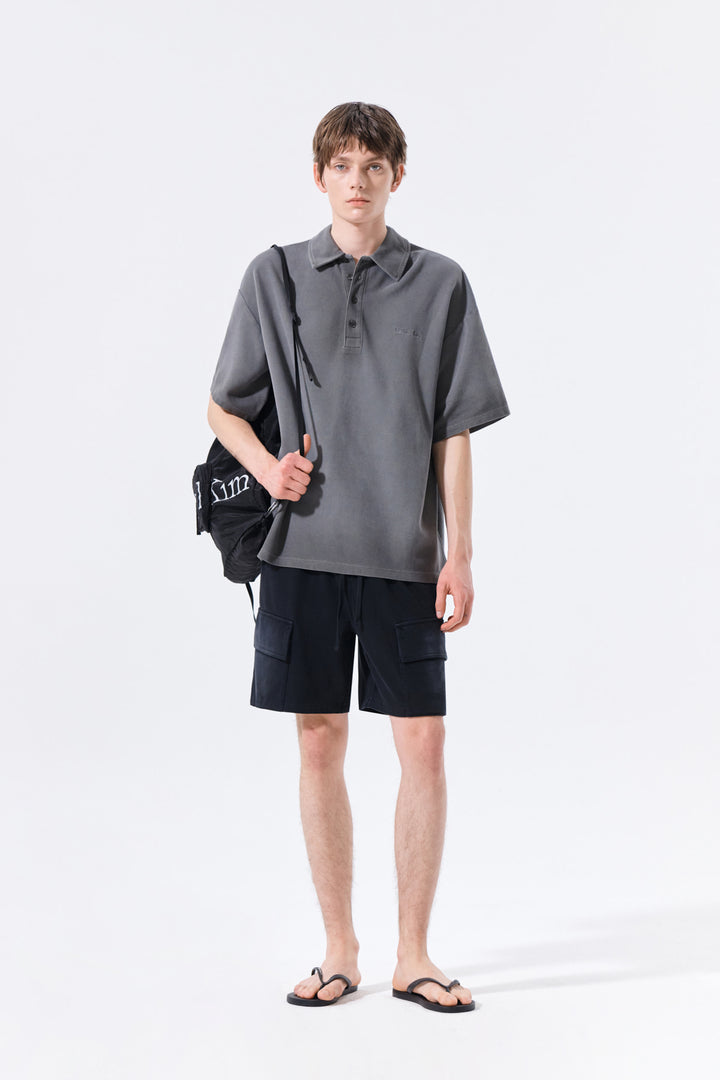 Matin Kim Vintage Washed Terry Cargo Shorts — Black