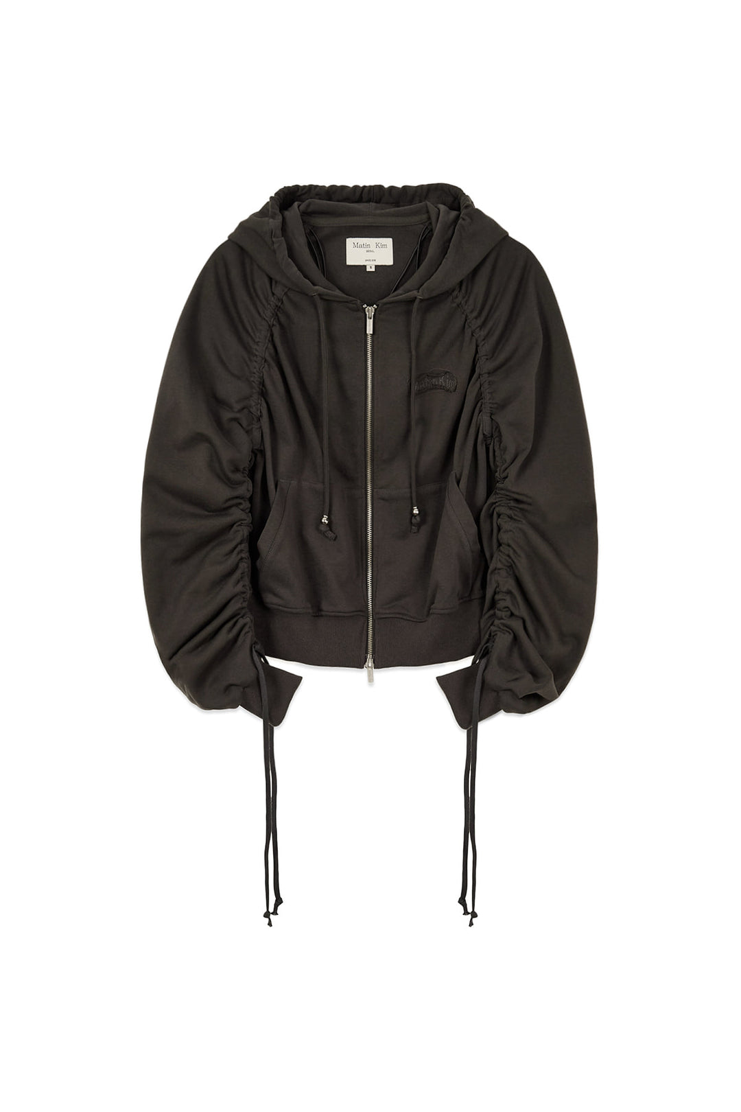 Matin Kim Sleeve String Detail Zip Hoody — Charcoal