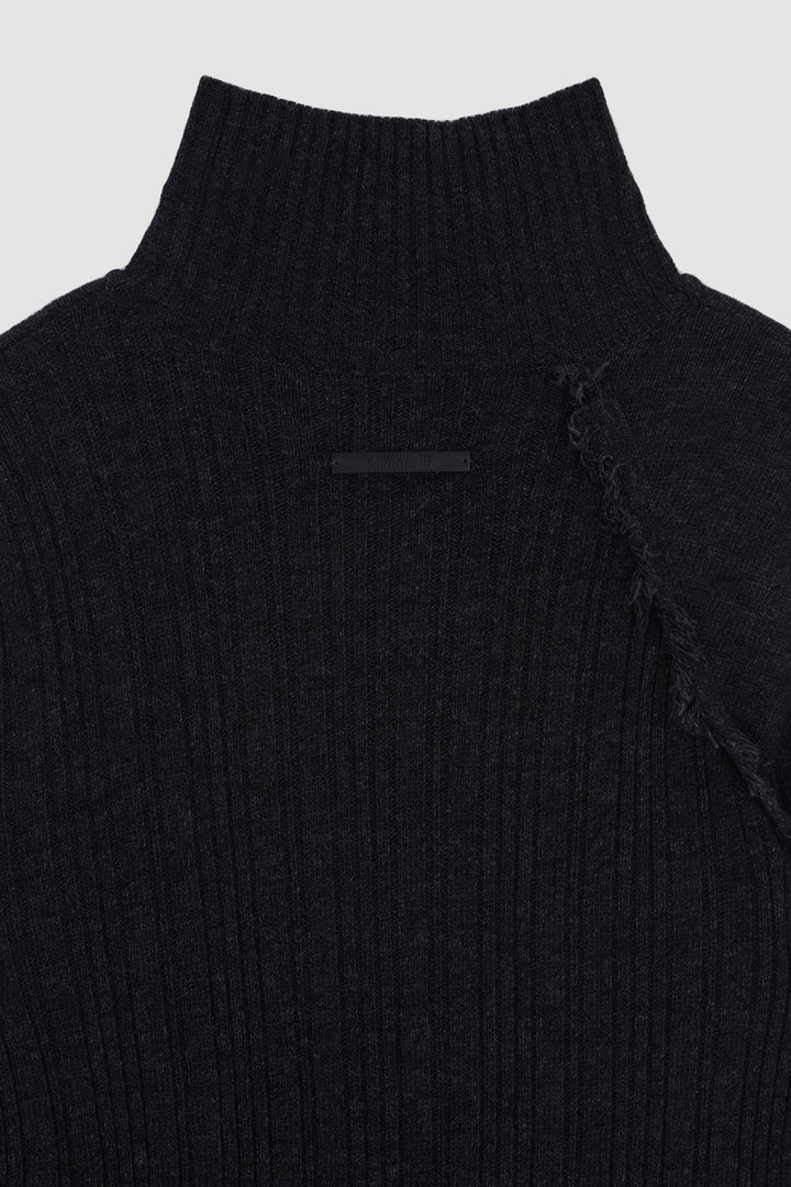 KIMMATIN Unbalance Fringe Knit Dress — Charcoal