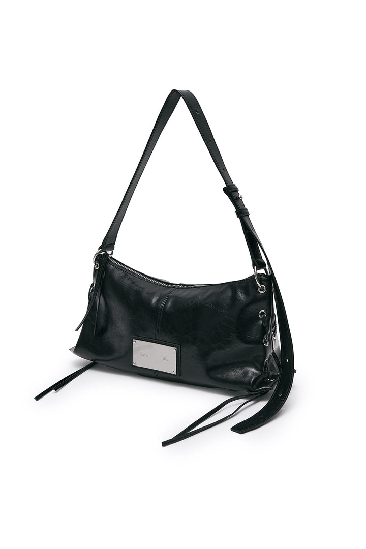 Matin Kim Eyelet Shirring Shoulder Bag — Black