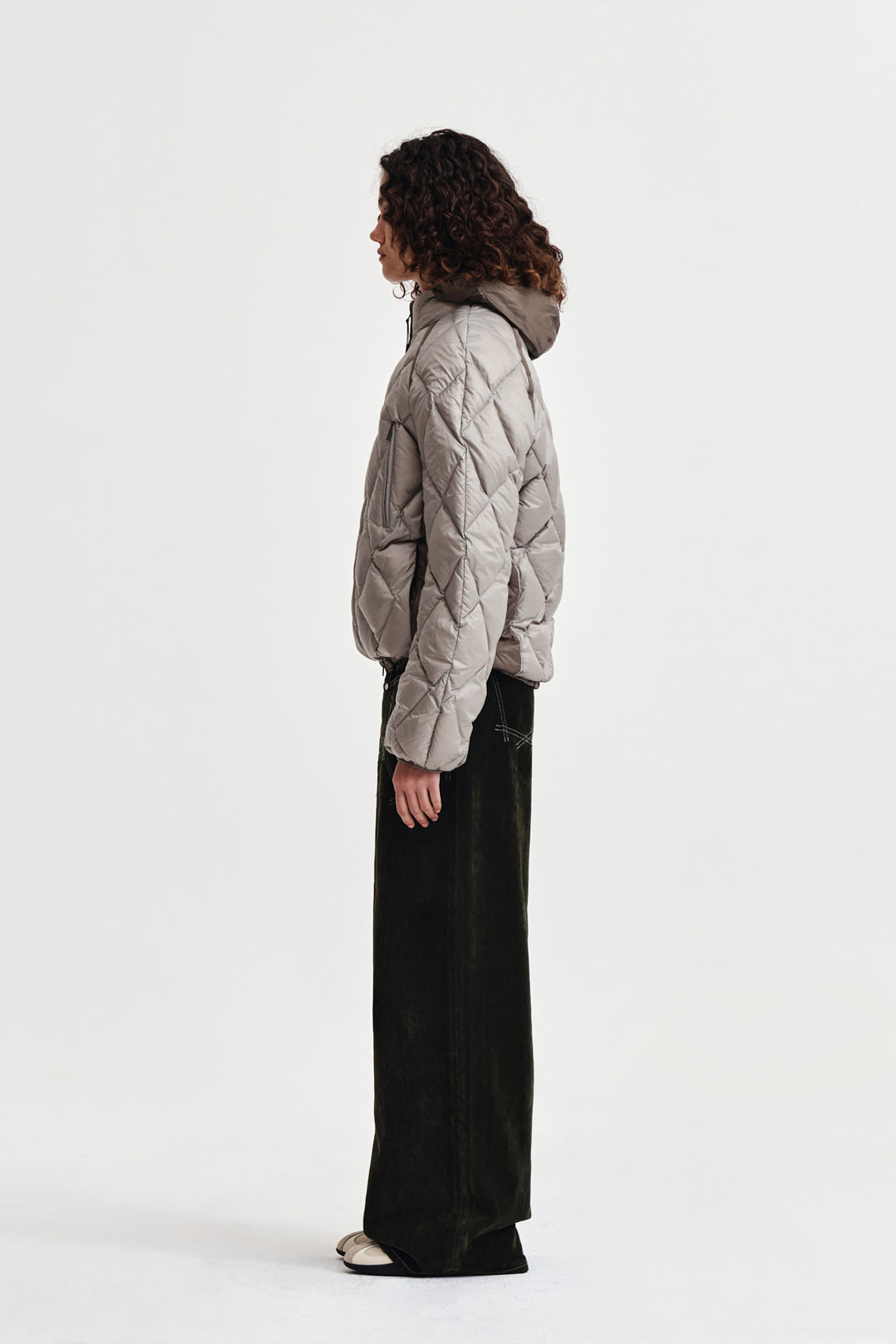 Matin Kim Quilting Hoody Lightweight Jumper — Beige