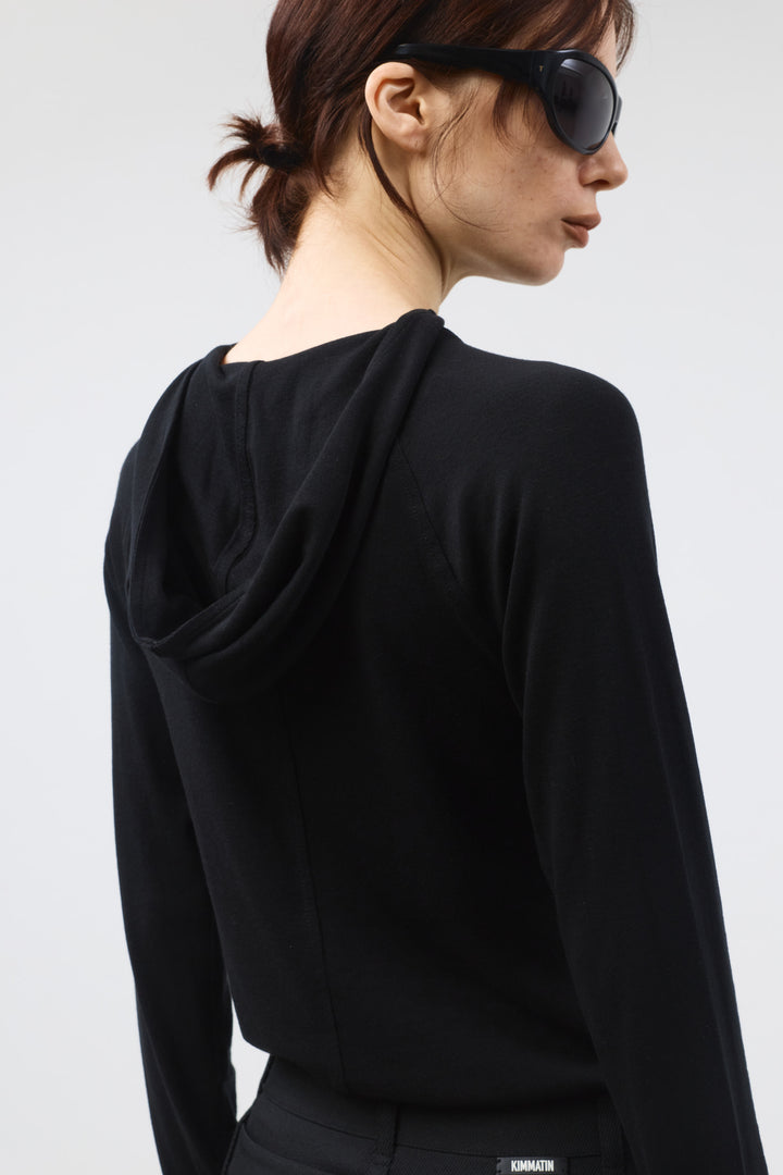 KIMMATIN Slim Hoody Jersey Top — Black