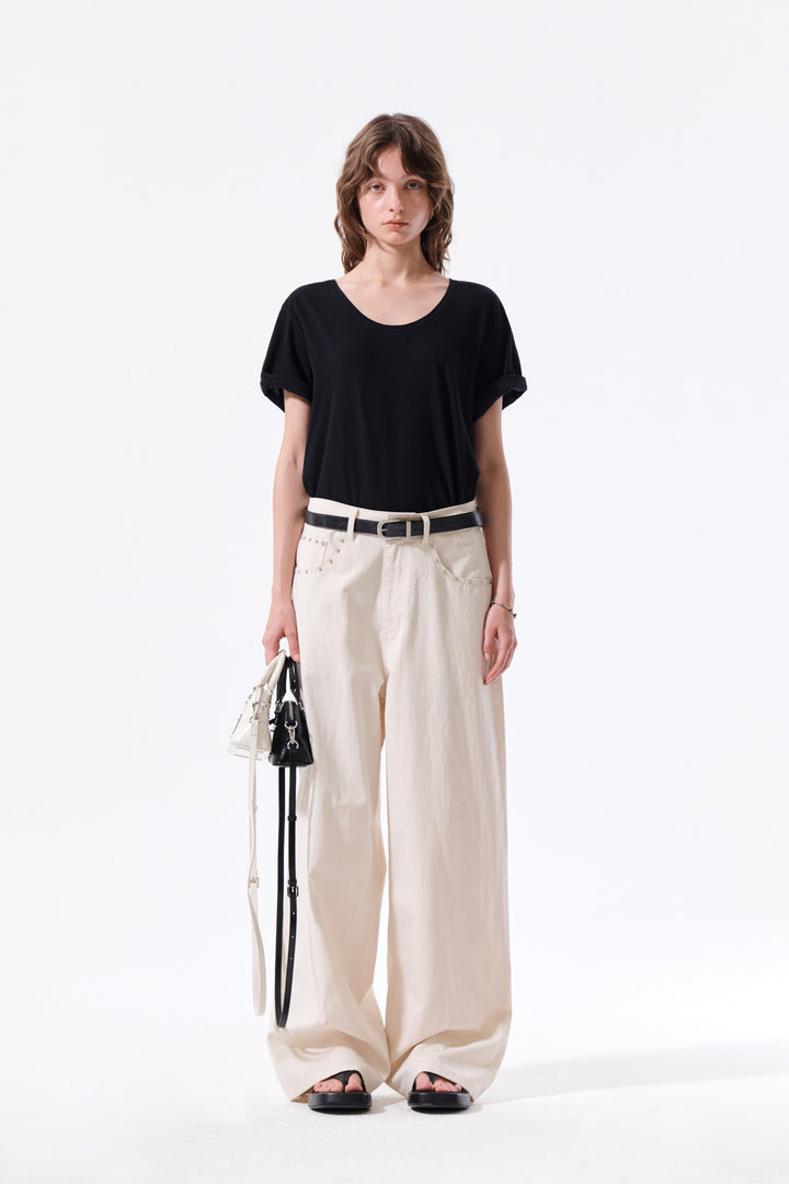 Matin Kim Stud Point Color Denim Pants — Cream