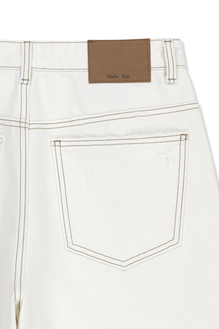 Matin Kim Destroyed Color Dyeing Denim — White