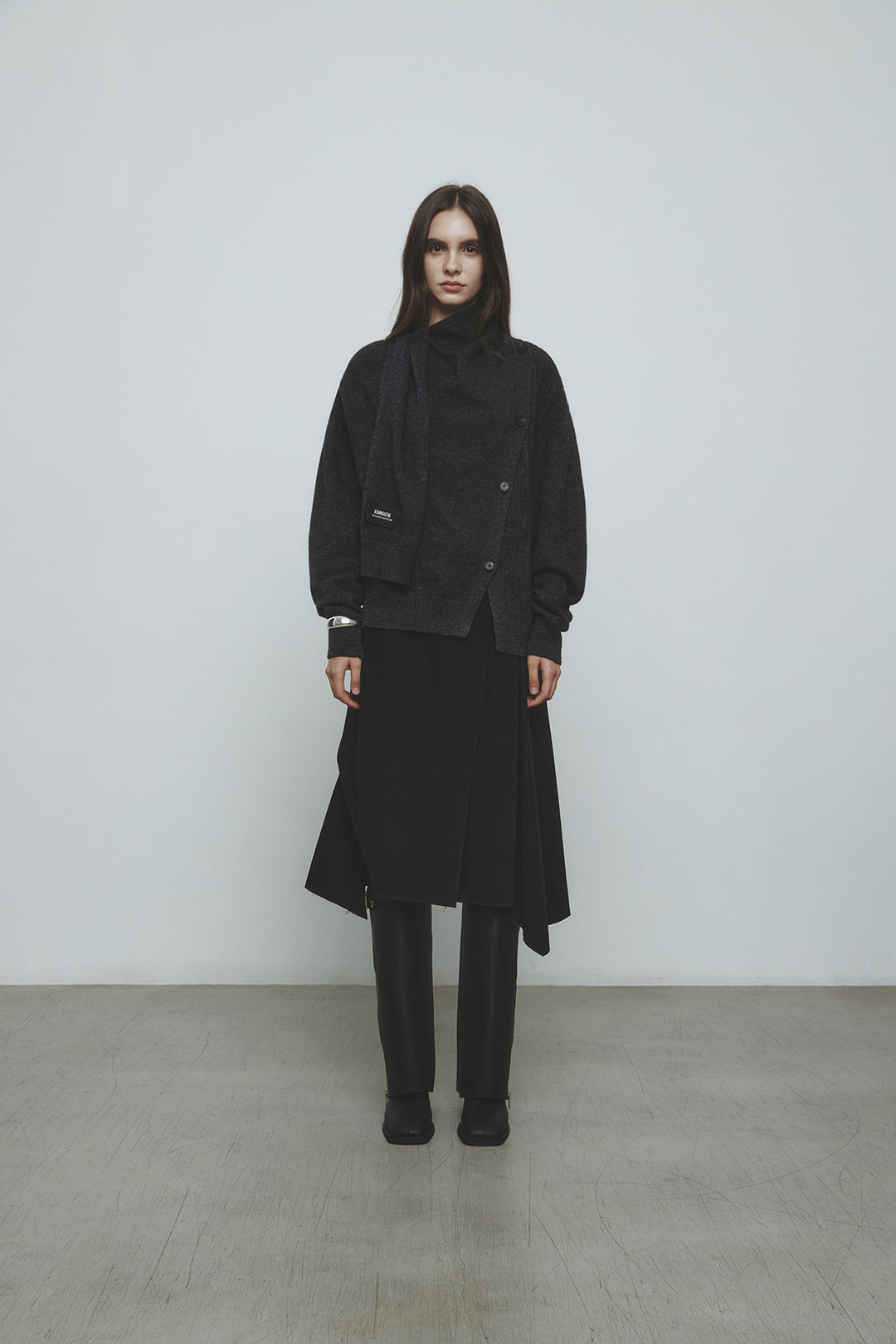 KIMMATIN Asymmetric Wrap Midi Skirt — Black