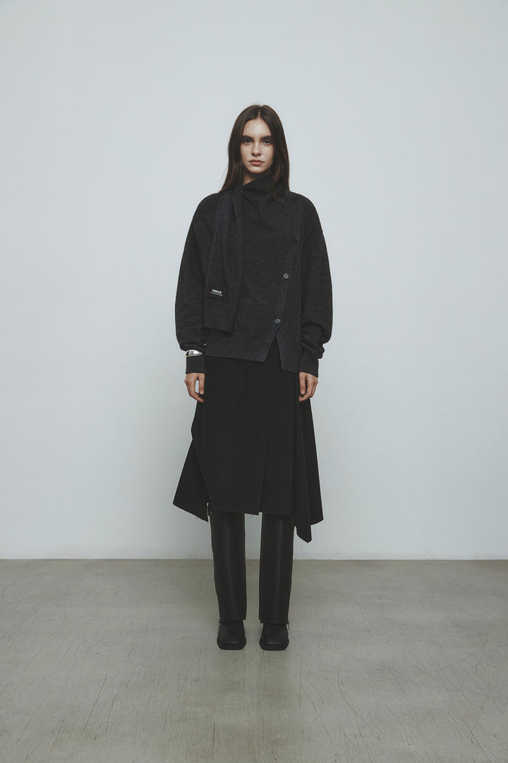 KIMMATIN Asymmetric Wrap Midi Skirt — Black