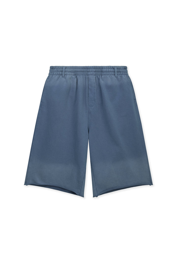 Matin Kim Vintage Washed Back Logo Bermuda Sweatpants — Blue
