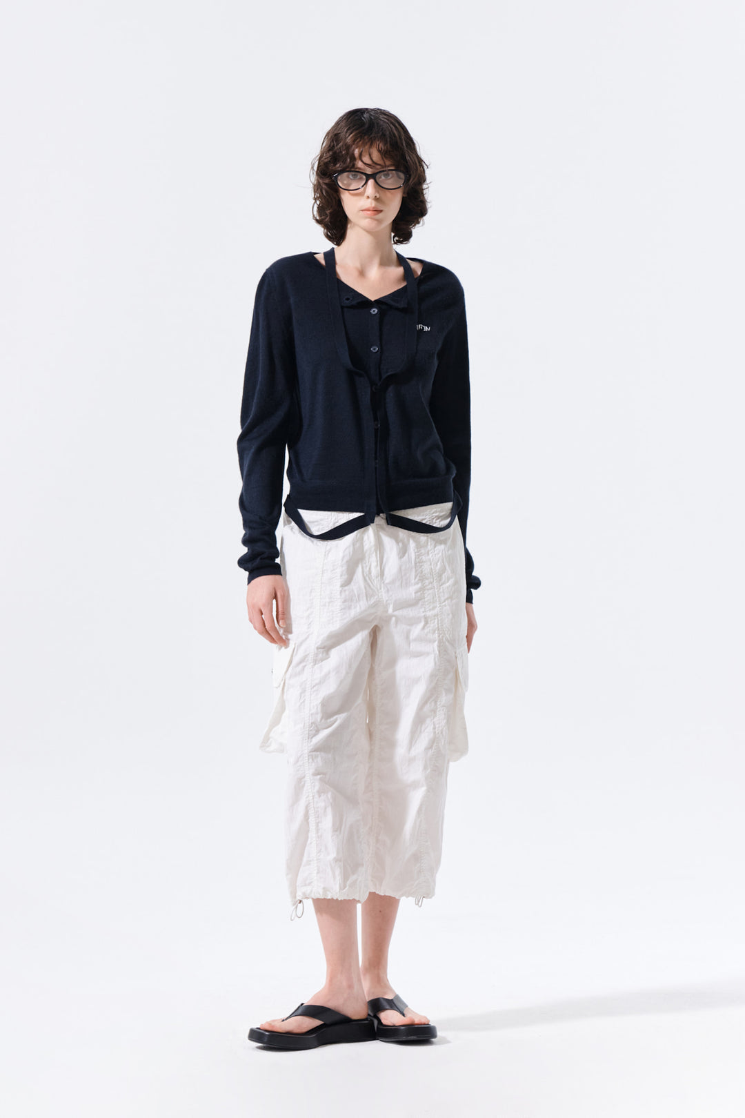 Matin Kim String Detail Knit Cardigan — Dark Navy