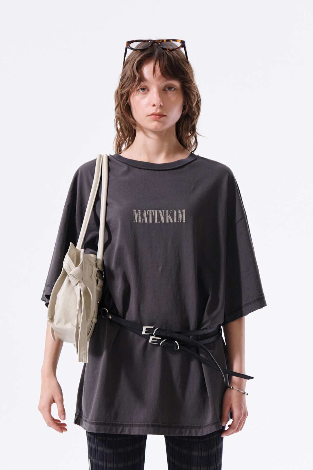 Matin Kim Vintage Lettering Graffiti Top — Charcoal