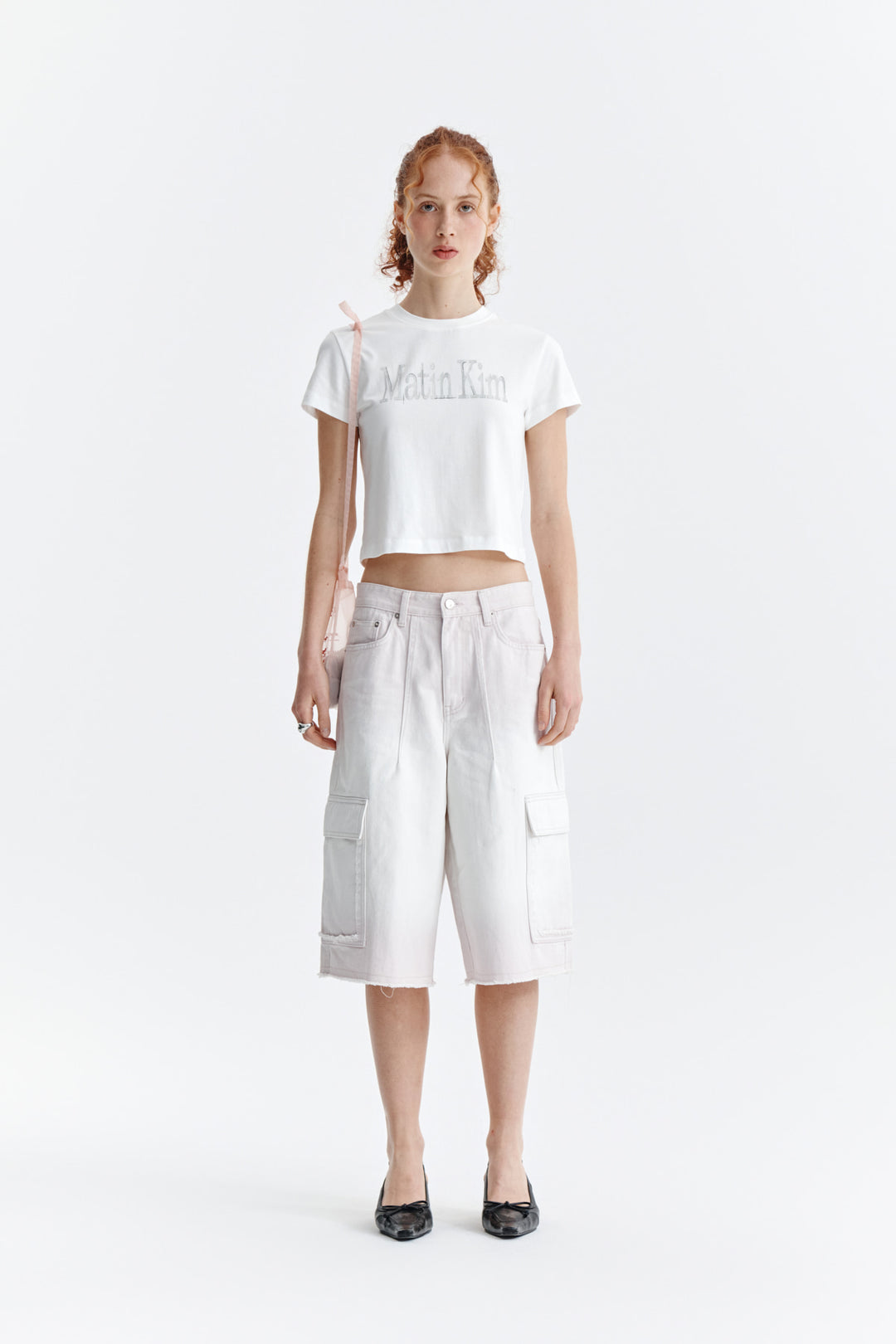 Matin Kim Pattern Artwork Logo Crop Top — White
