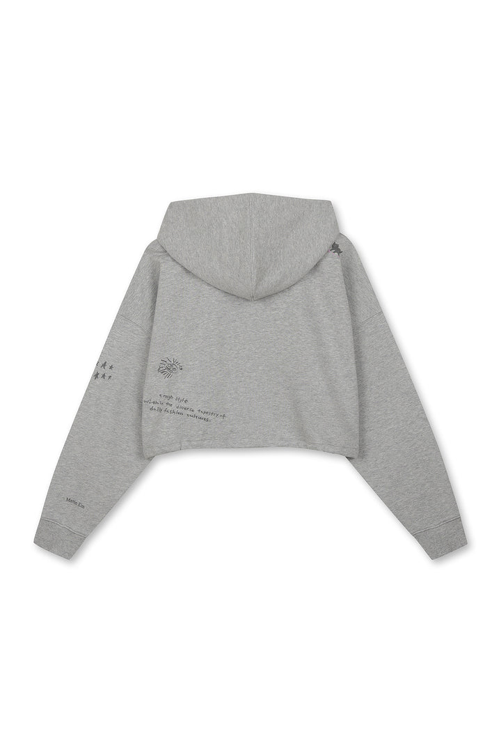 Matin Kim Graffiti Artwork Crop Hoody Zip Up — Gray
