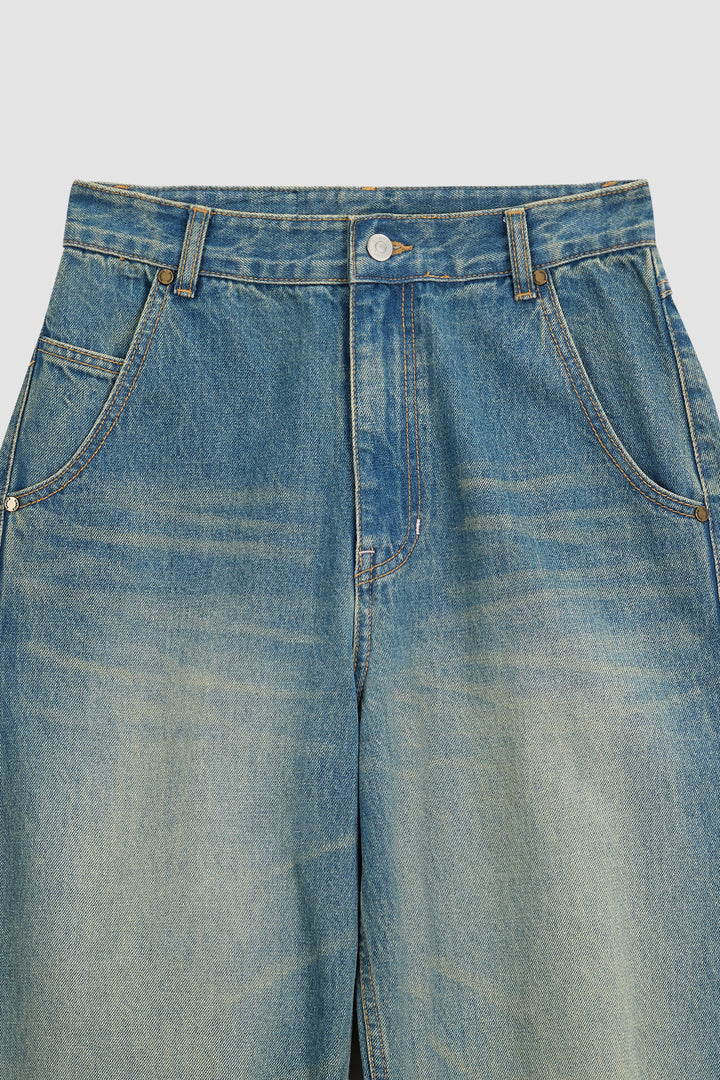 KIMMATIN Washed Wide Denim Pants — Blue