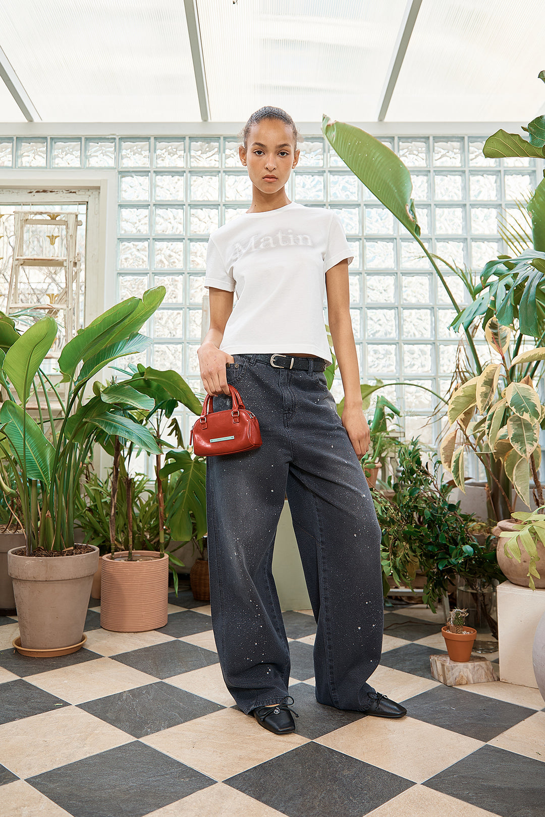 Matin Kim Back Line Point Soft Shiny Denim — Navy blue