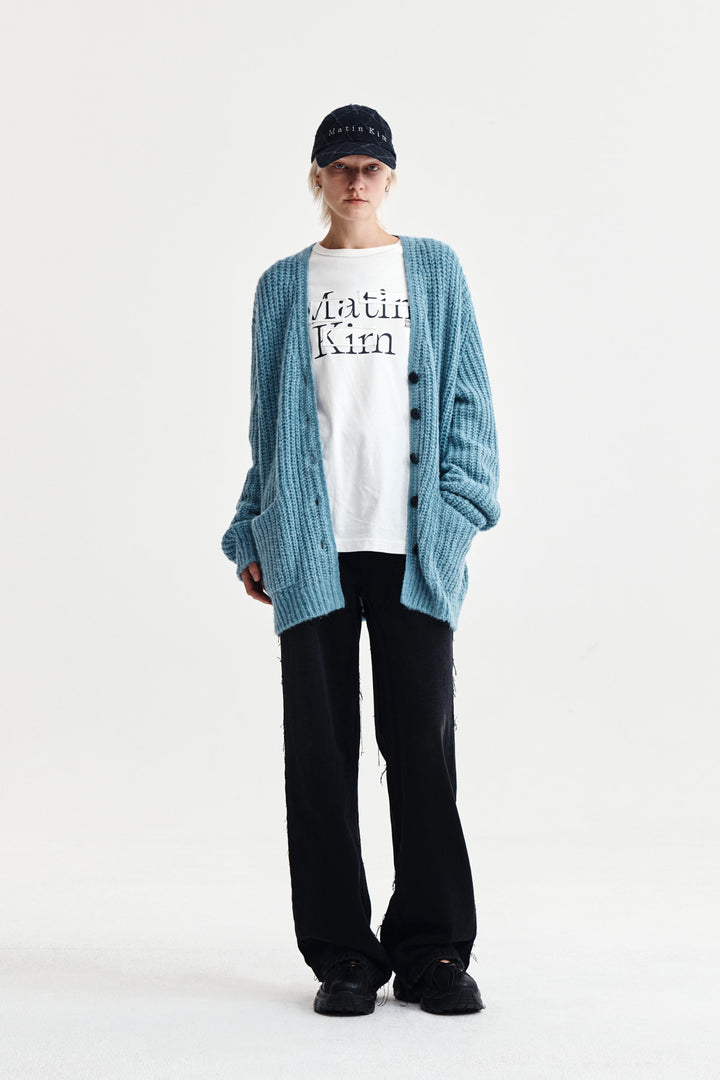 Matin Kim Side Button Point Overfit Cardigan — Light Blue