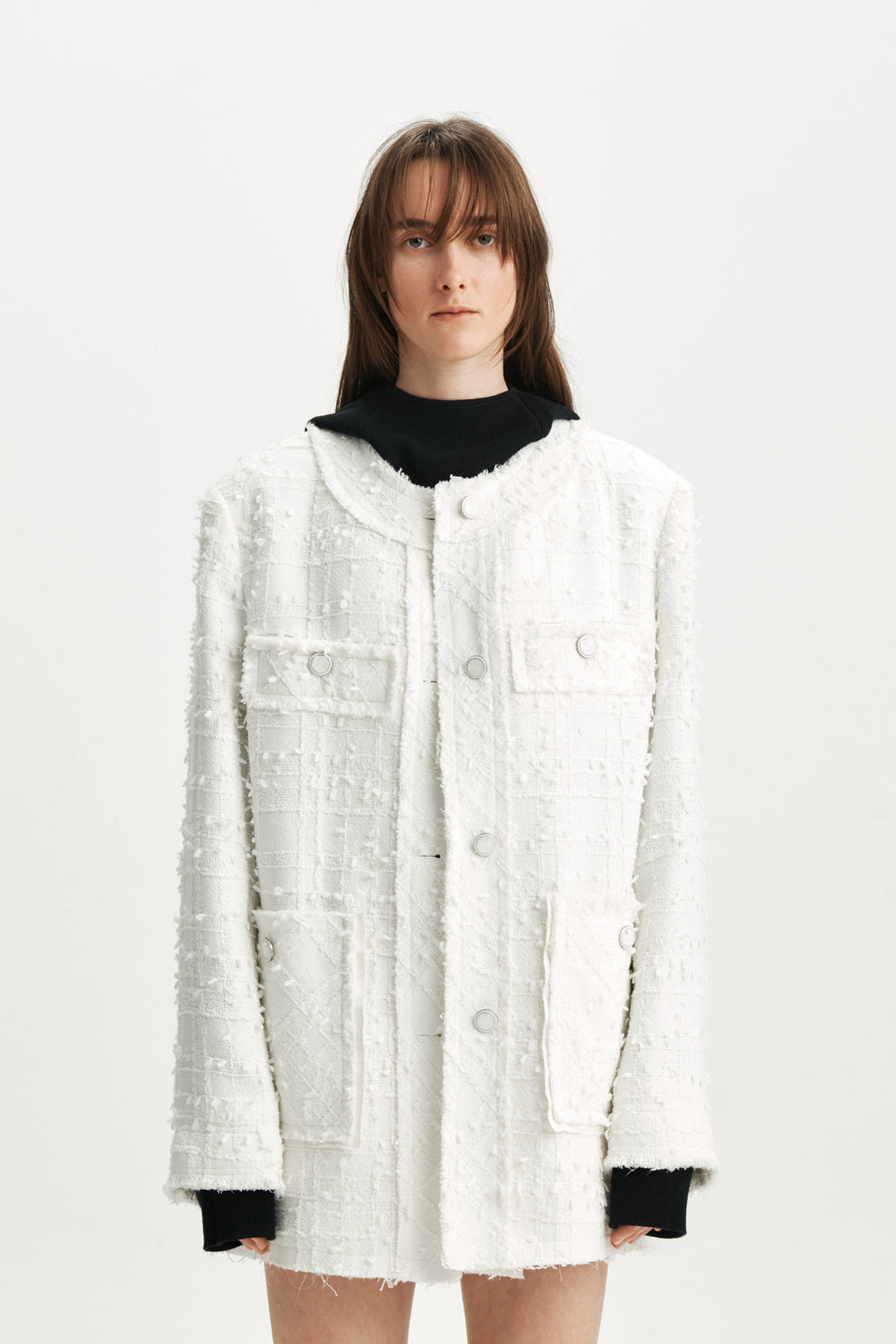 KIMMATIN Cut Point Tweed Jacket — White