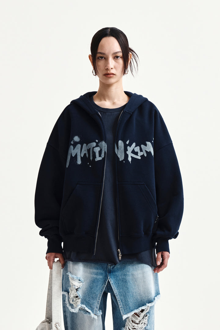 Matin Kim Graffiti Logo Zip Hoodie — Navy blue