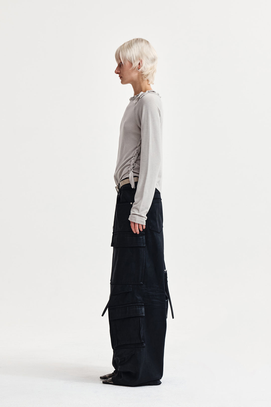Matin Kim Weaving Long Sleeve Top — Light Grey