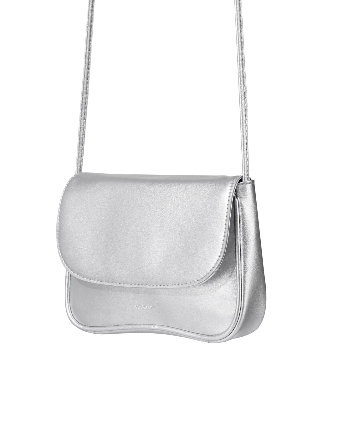 Stand Oil Cookie Bag — Glossy Shoulder Crossbody — Silver