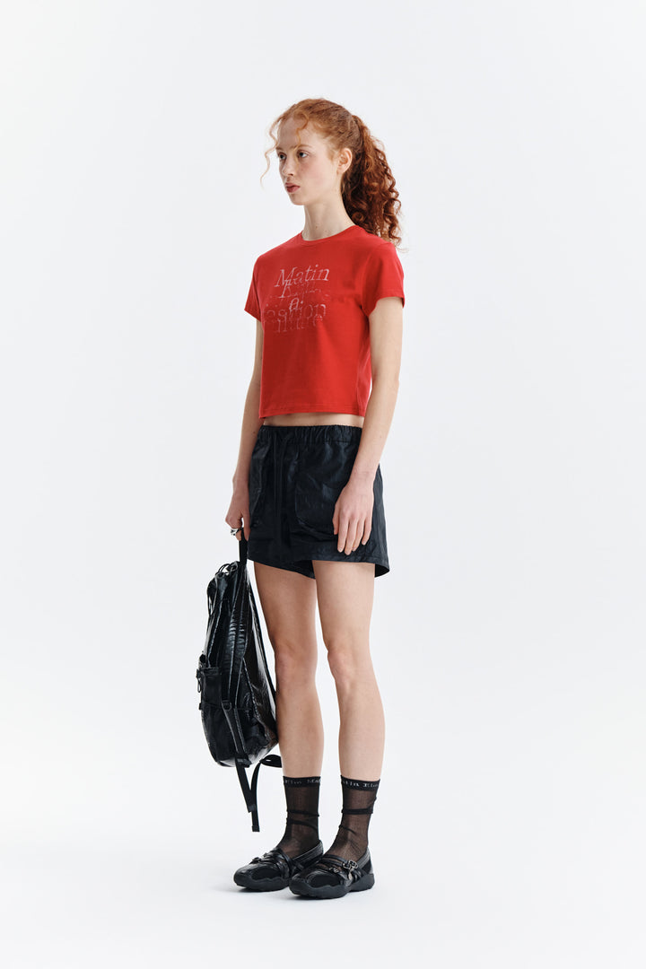 Matin Kim Dusty Typo Graphic Crop Top — Red