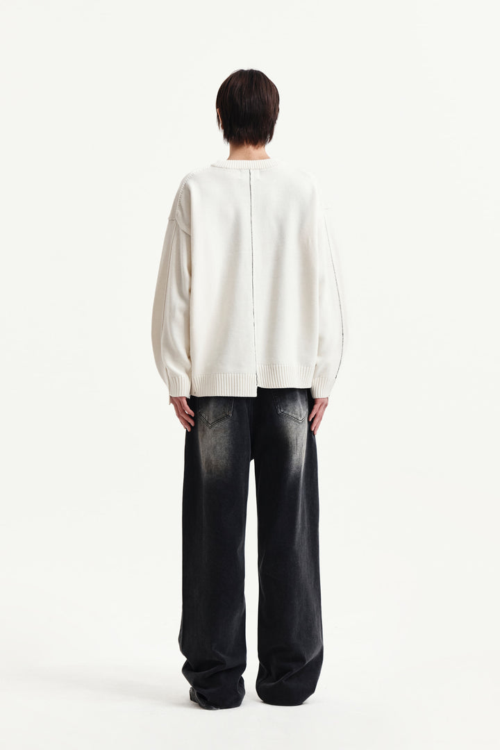 Matin Kim Asymmetric Logo Knit Pullover — Ivory