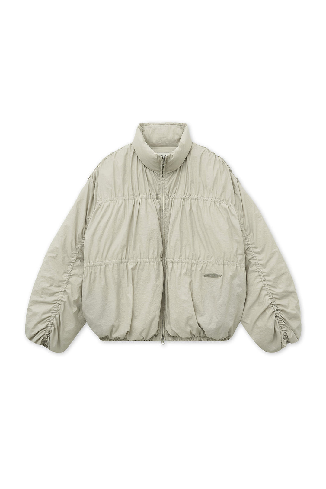 Matin Kim High Neck Shirring Down Jumper — Beige