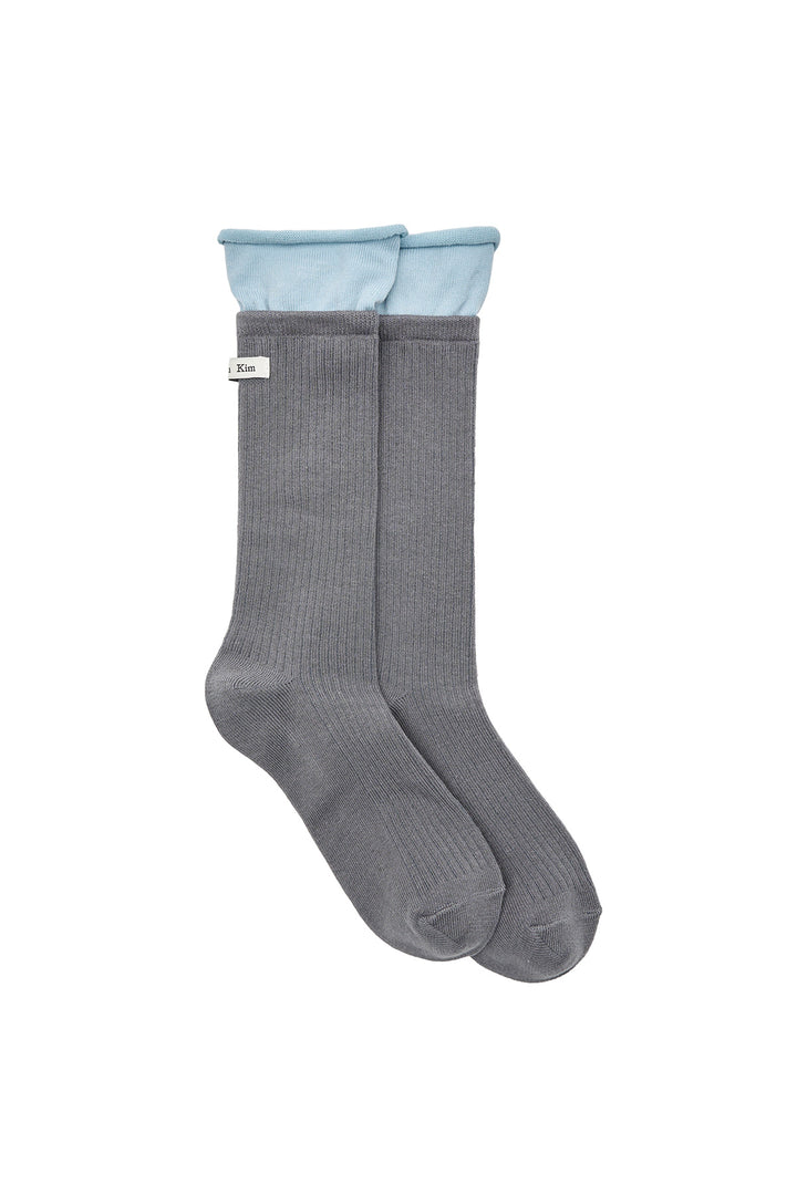 Matin Kim Two Tone Layered Socks — Charcoal