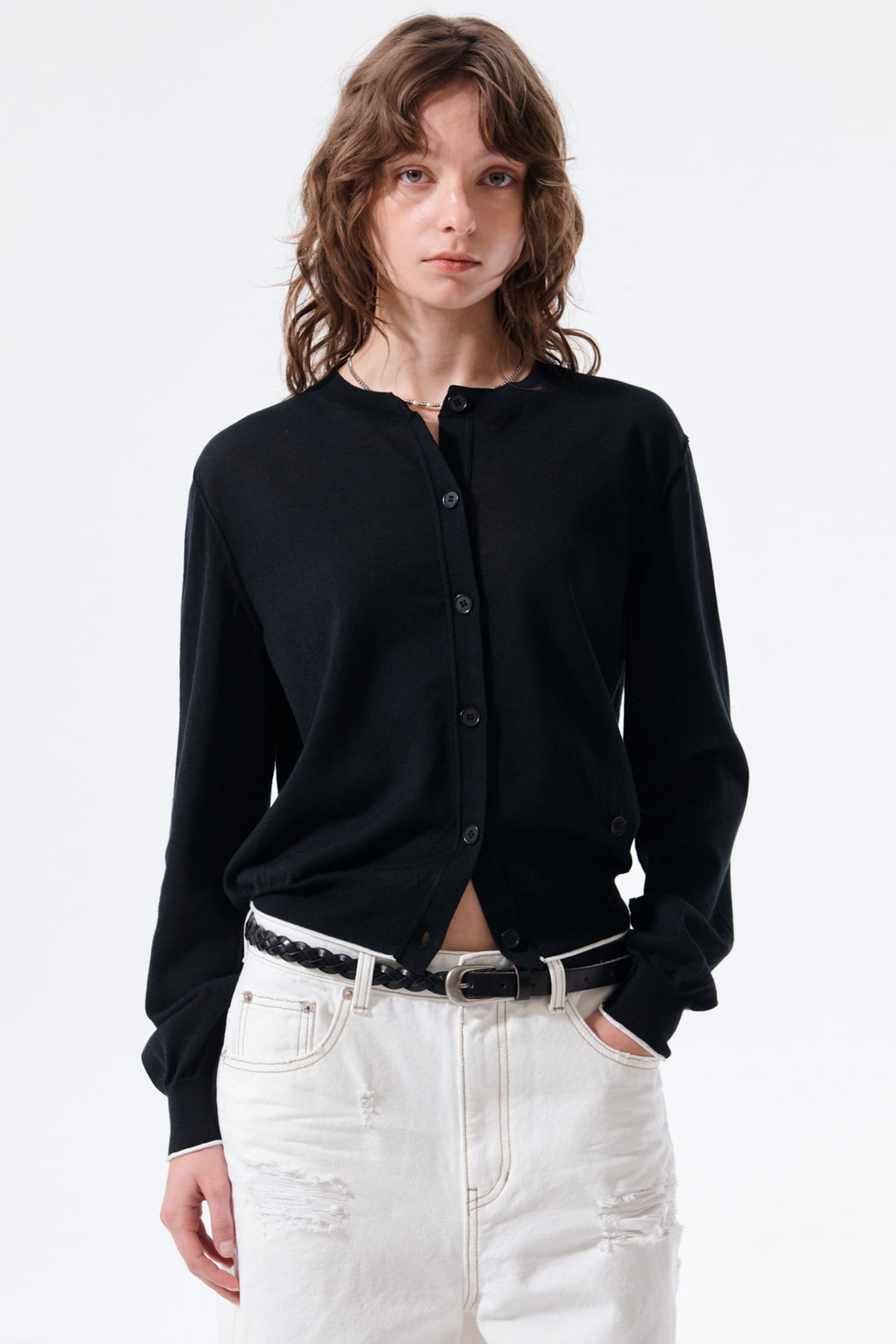 Matin Kim Back Logo Sheer Cardigan — Black