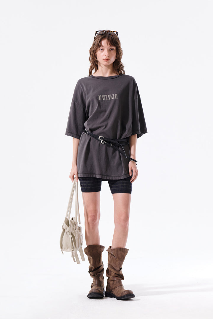 Matin Kim Vintage Lettering Graffiti Top — Charcoal