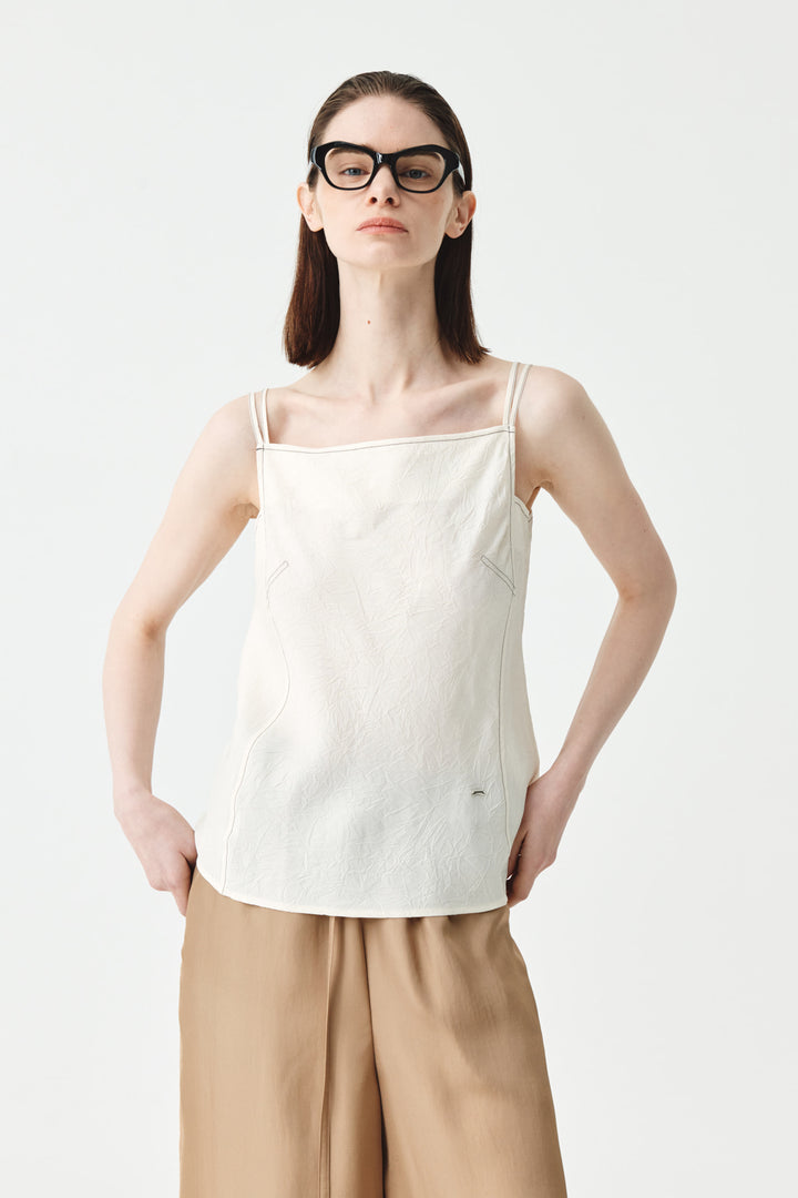 KIMMATIN Square Neck Crinkle Sleeveless — Ivory
