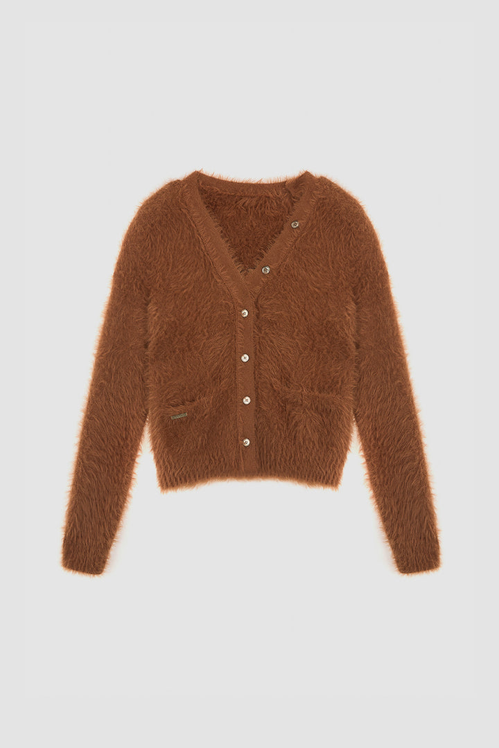 KIMMATIN Two Way Hairy Cardigan — Camel