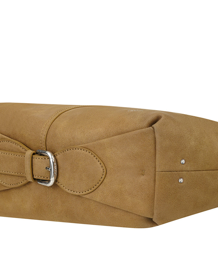 Stand Oil Tickle Bag — Glossy Half-Moon Crossbody — Camel