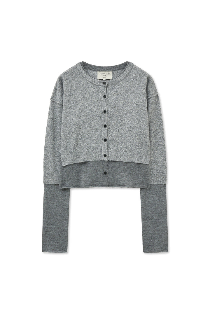Matin Kim Layered Texture Knit Cardigan — Gray