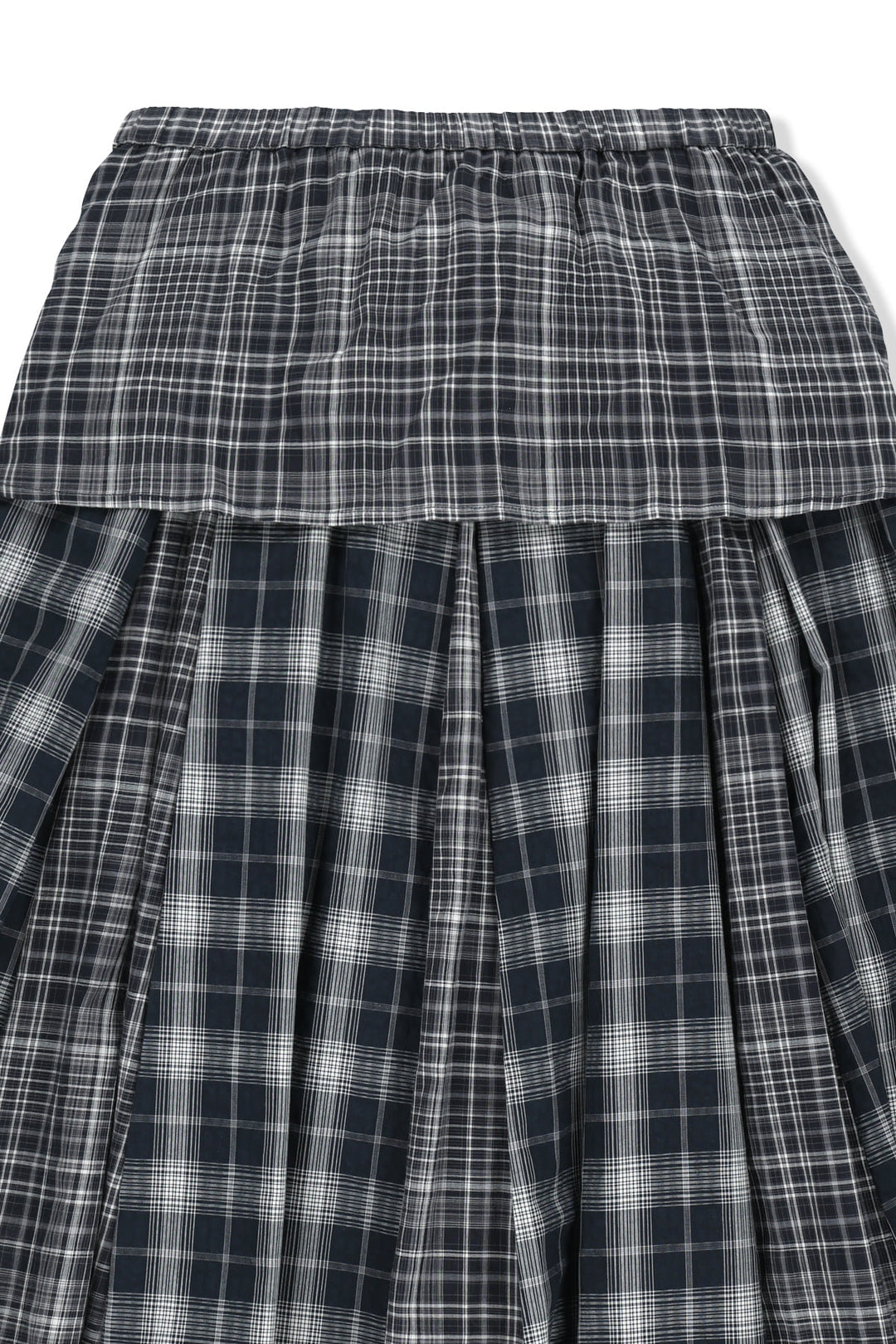 Matin Kim Mixed Check Sleeve Tie Flare Skirt — Navy blue